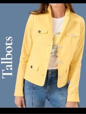Talbots FRESH POPLIN JACKET, buttery yellow. Size 12, silver buttons/lined. NWT!